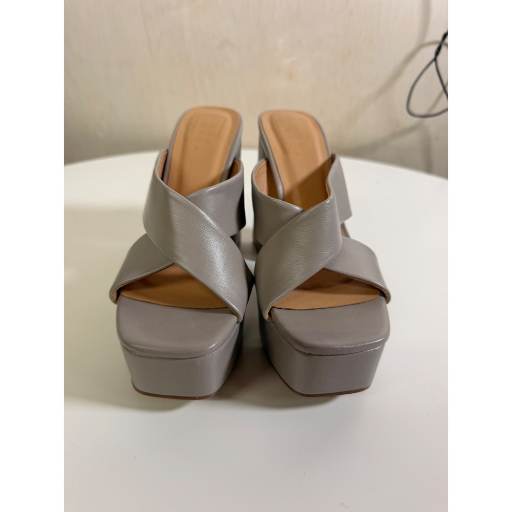 Shu Shop Federica Platform Mules Women 7 Grey Excellent Cross Strap Block Heel - Picture 7 of 7